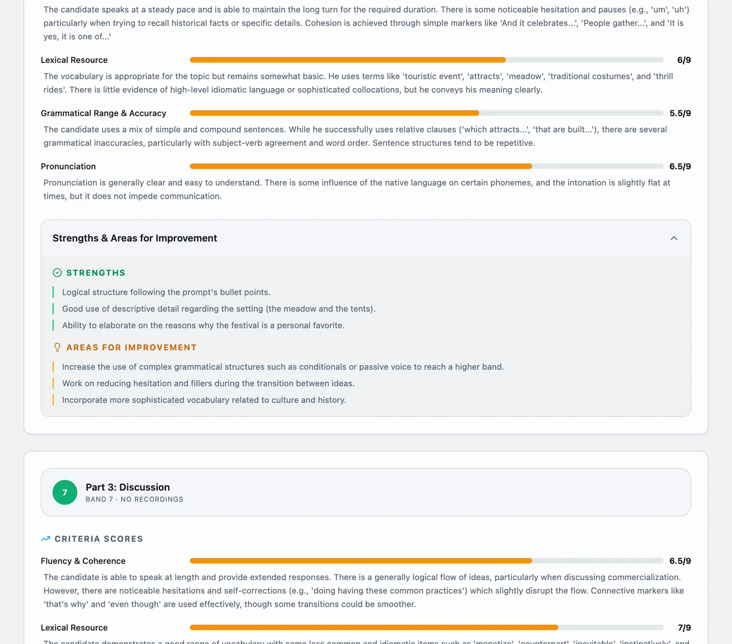 Feedback like a real examiner's.